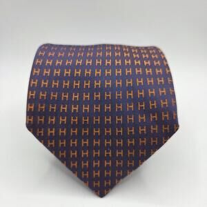Hermes Paris Faconné H-pattern Purple Orange Neck Tie 60"